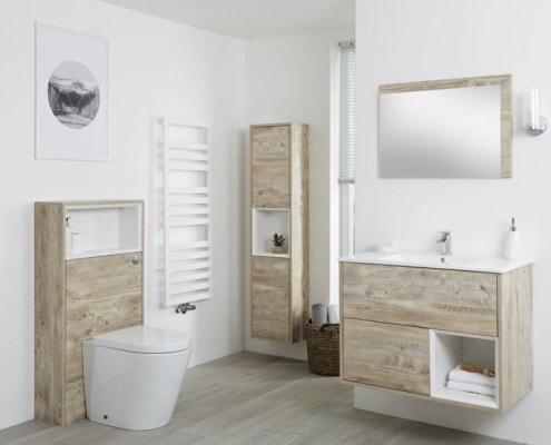 Conjunto de Baño con Diseño Abierto de Color Roble Claro Completo con Mueble Para Lavabo.